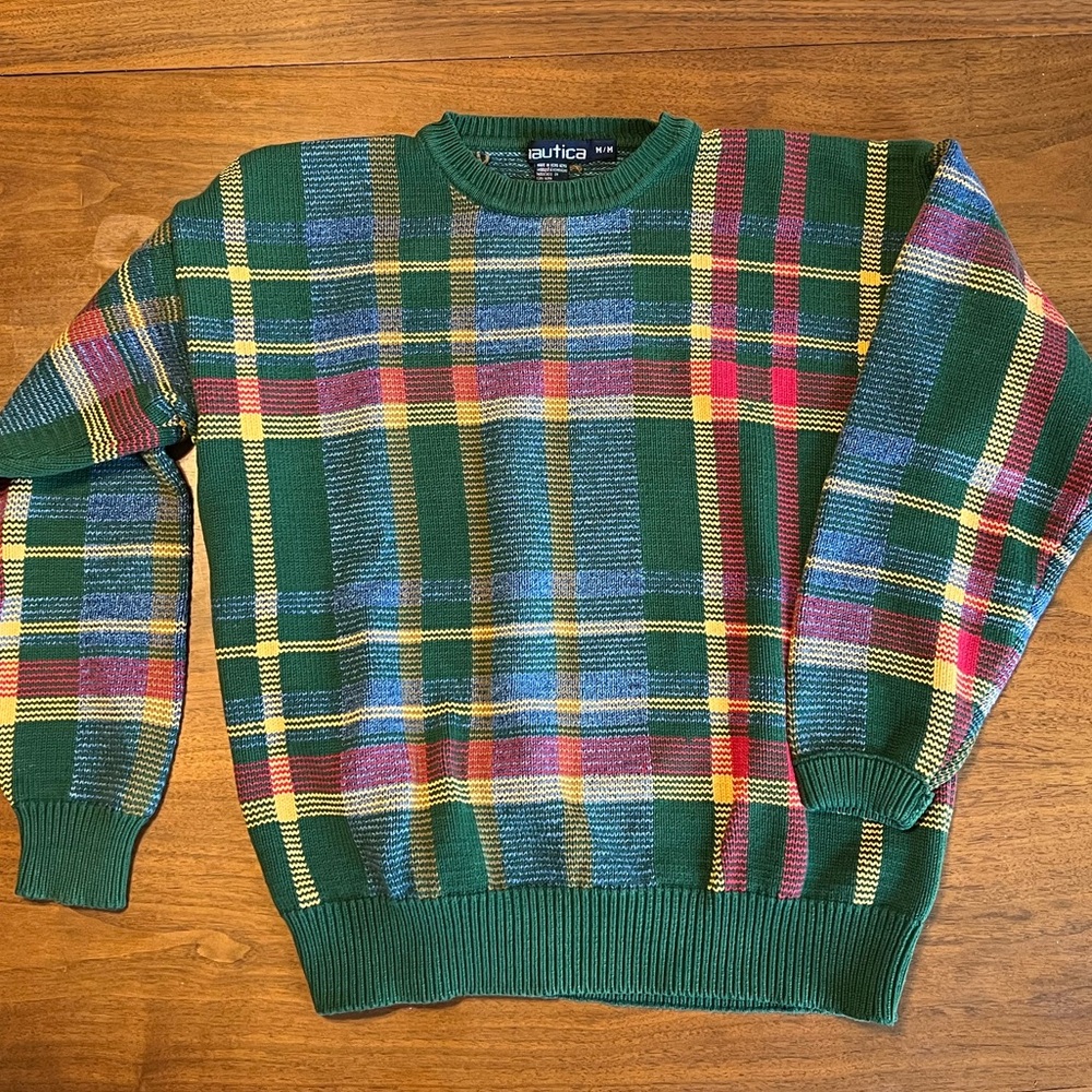 Nautica Men's Green Plaid Sweater